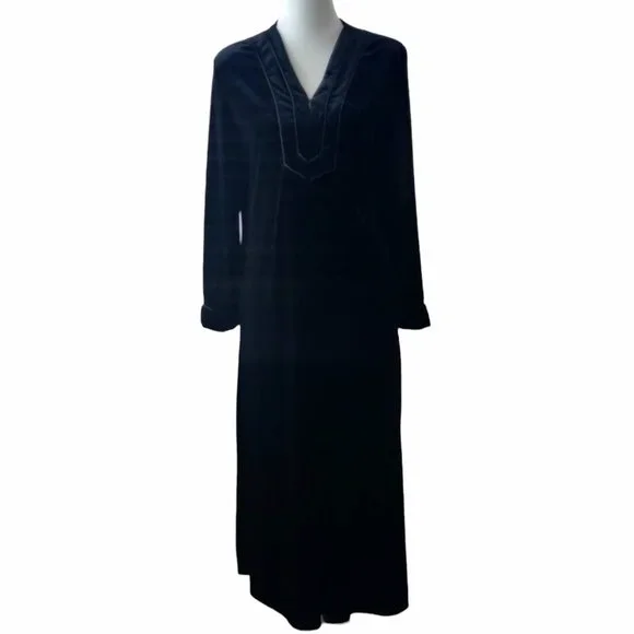 Oscar De La Renta Womens L Pink Label Black Velour 1/2 Zip Long House Sleep Robe - Picture 1 of 10
